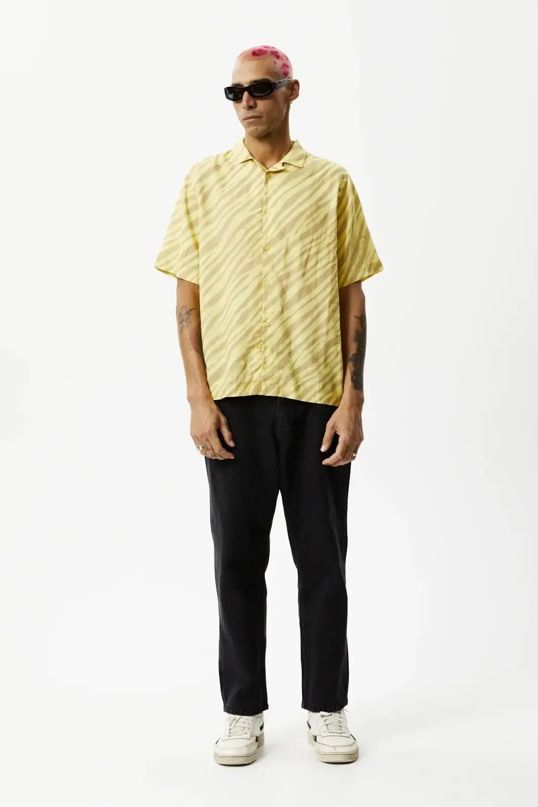 AFENDS atmosphere hemp cuban short sleeve- butter stripe