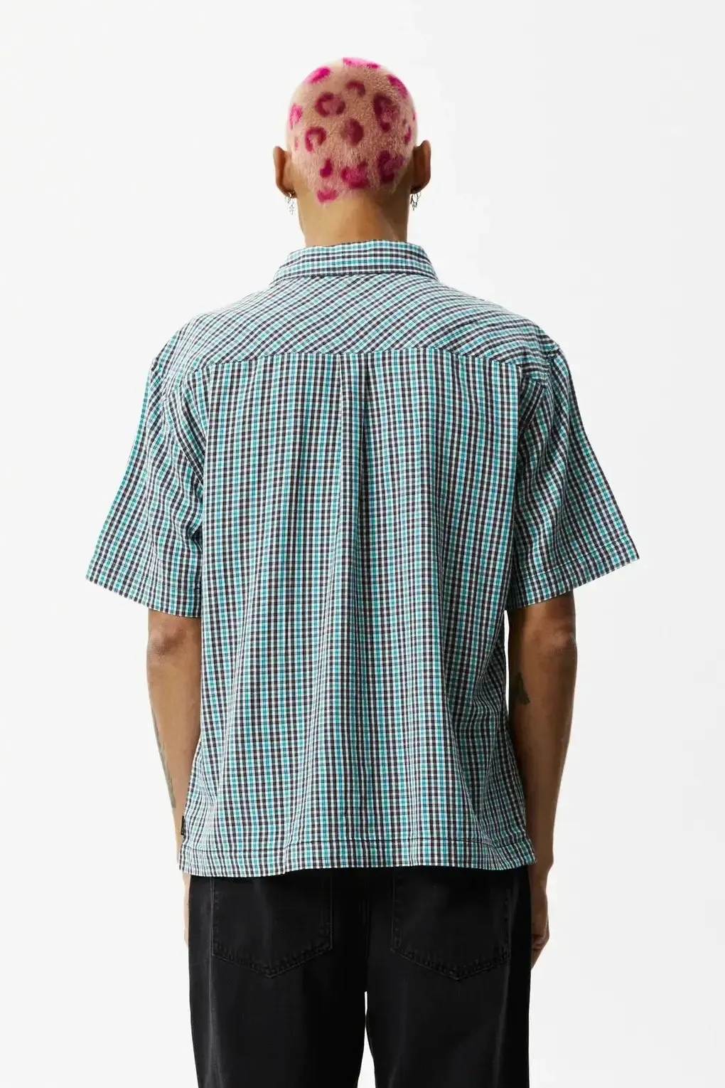 AFENDS checkers recycled short sleeve- black