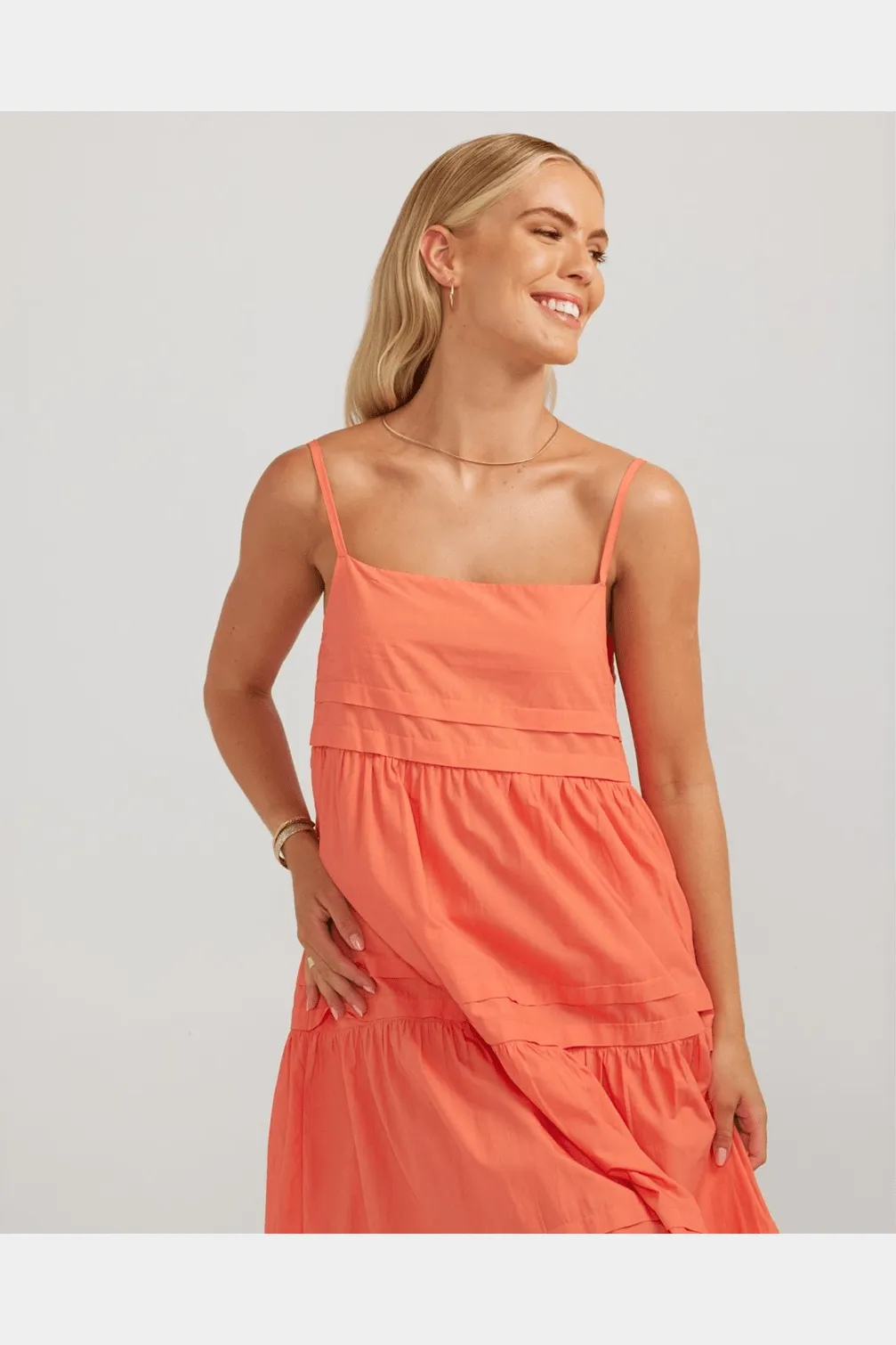 CHARLIE HOLIDAY  Esme Coral Strappy Maxi Dress