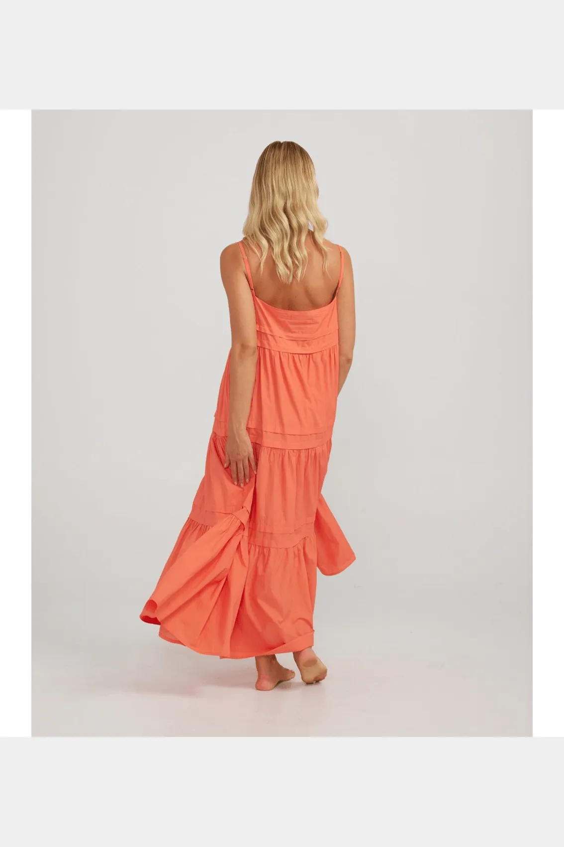 CHARLIE HOLIDAY  Esme Coral Strappy Maxi Dress