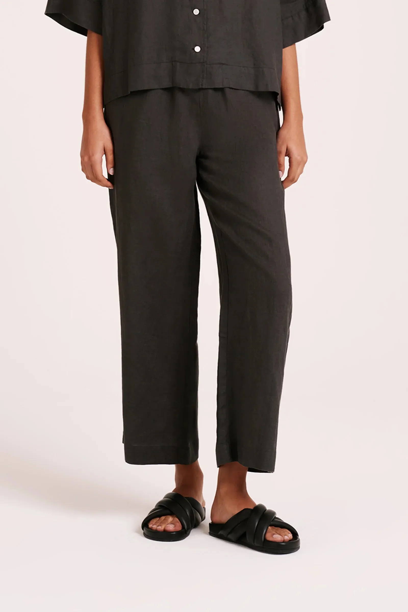 NUDE LUCY linen lounge crop pant - coal