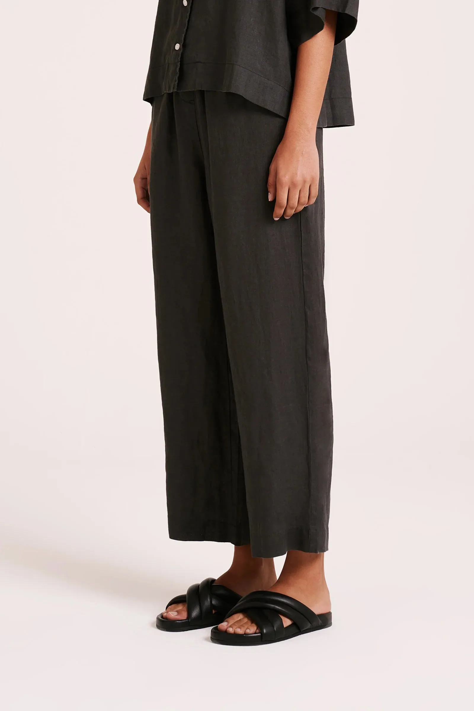 NUDE LUCY linen lounge crop pant - coal