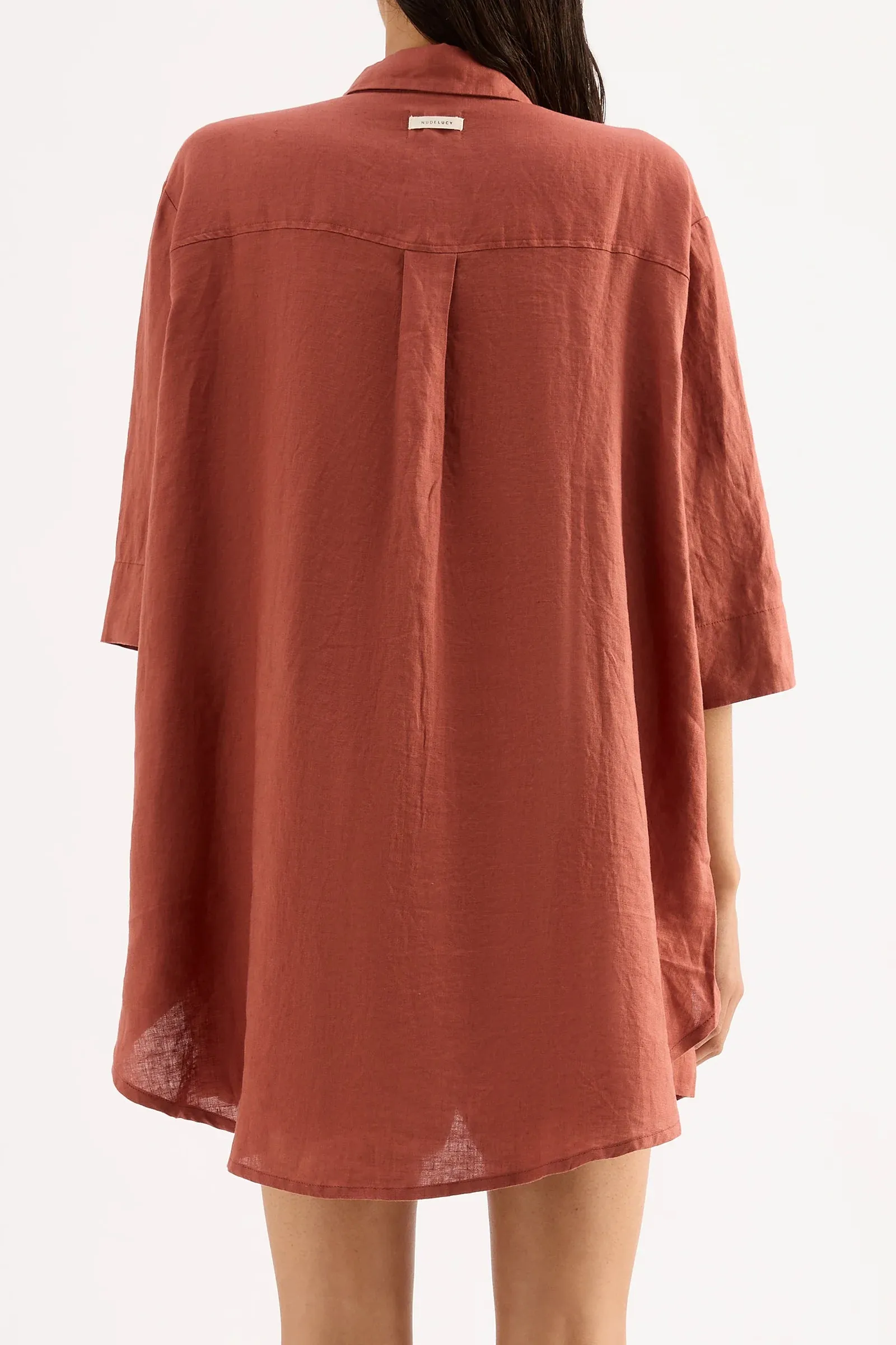 NUDE LUCY Lounge Linen Longline Shirt - Rust