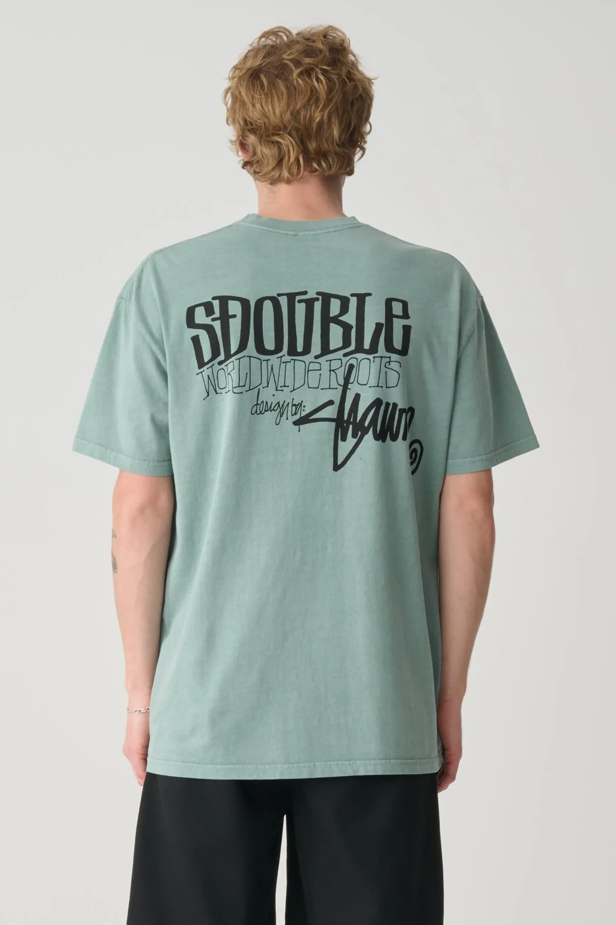 SDOUBLE World wide roots tee - Washed sage