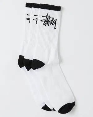 Stussy mens graffiti crew sock 3pk - white/black