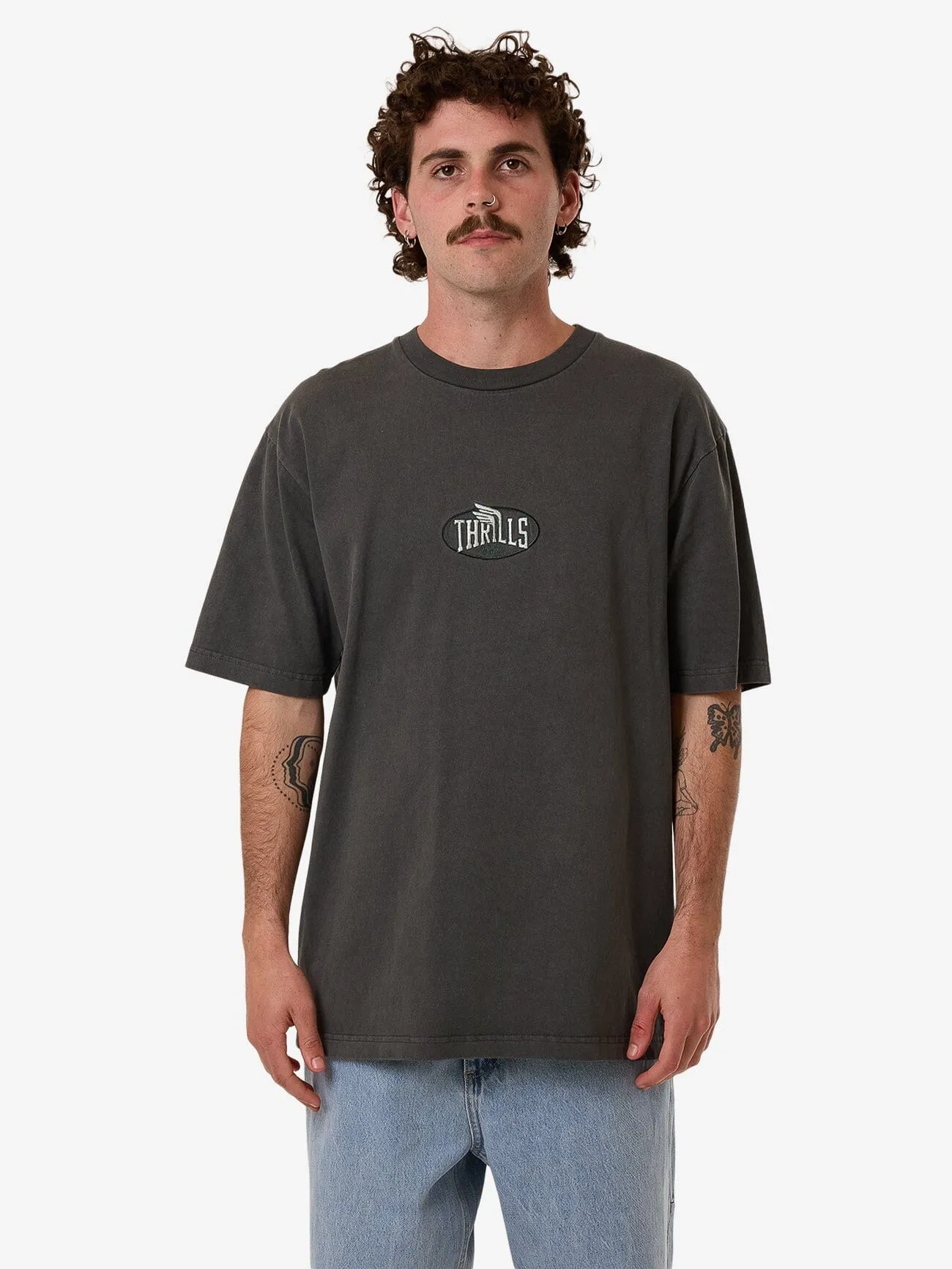 THRILLS born to fly embro oversize fit tee - merch black