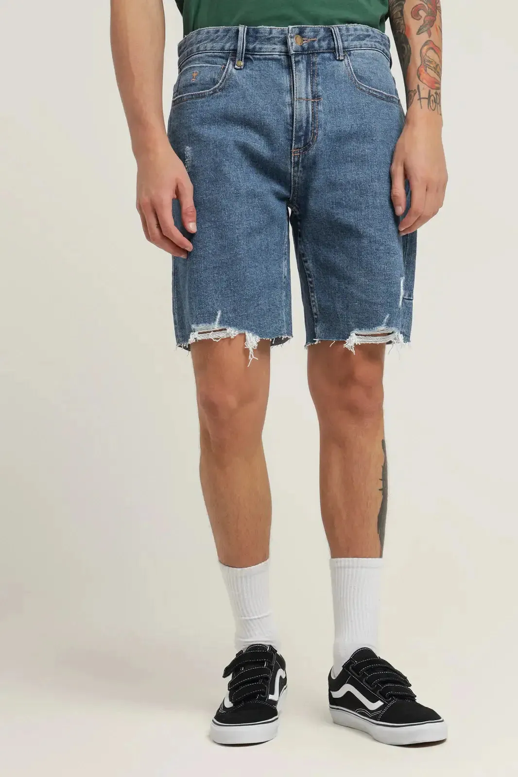 Thrills destroyed bones denim short - highway blue