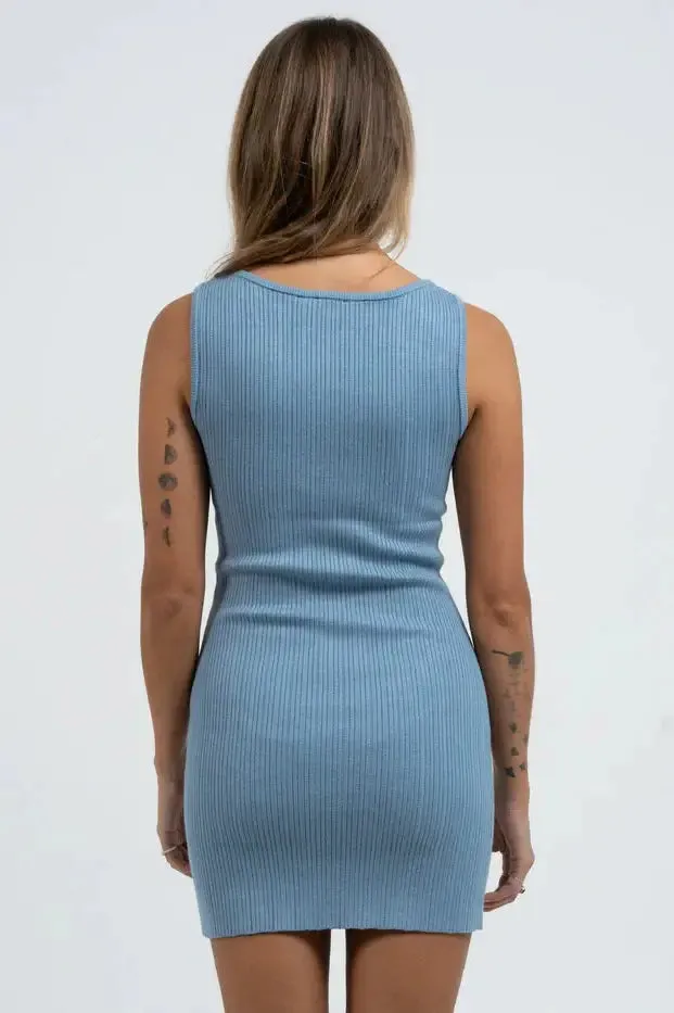 Thrills Split Decision Knit Dress - Allure Blue